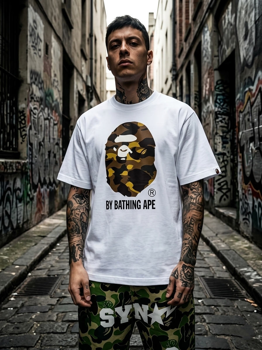 A BATHING APE BIG HEAD TEE " Camo green"