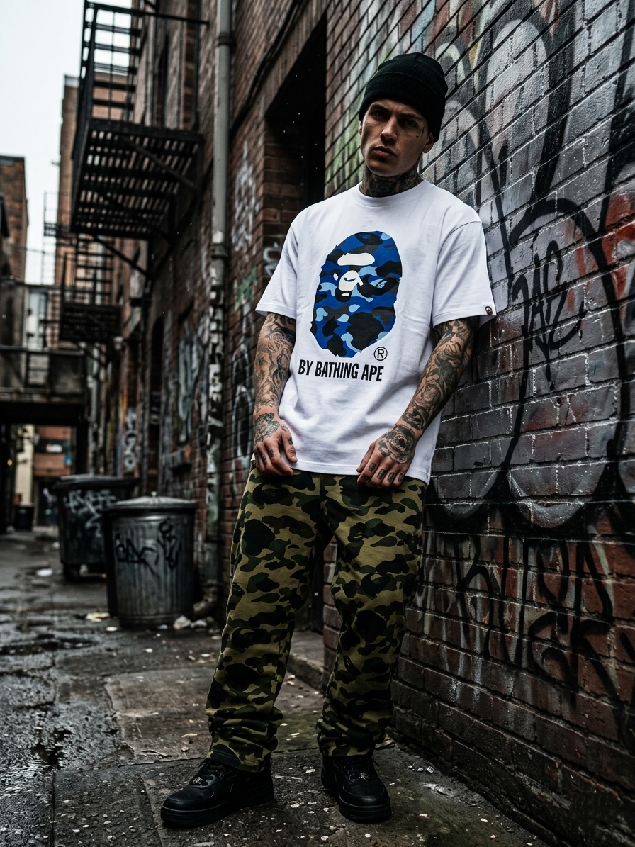 A BATHING APE BIG HEAD TEE " Camo blue "
